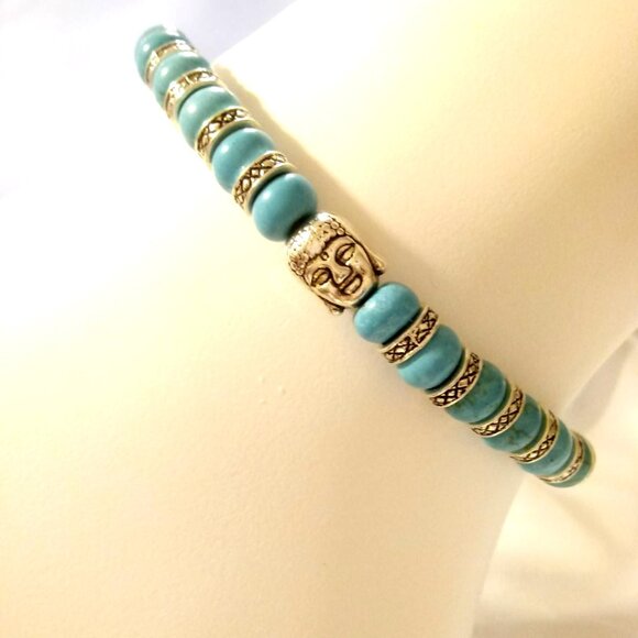 Silver Buddha Genuine Turquoise Bracelet - Picture 6 of 8